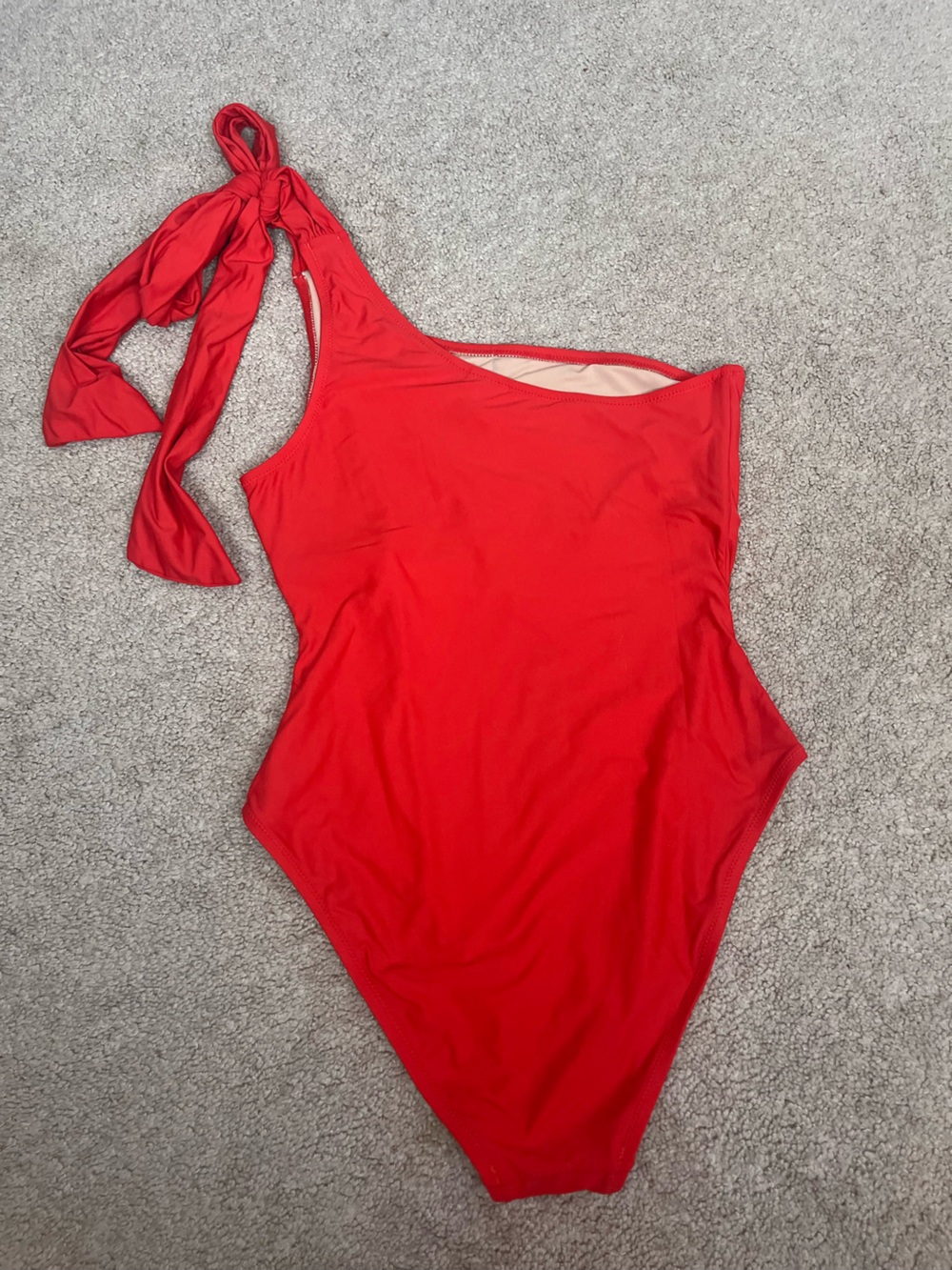 J Crew Red One Shoulder Bow Tie Swimsuit Size 10 One Piece Preppy Beach Pool - Picture 3 of 9
